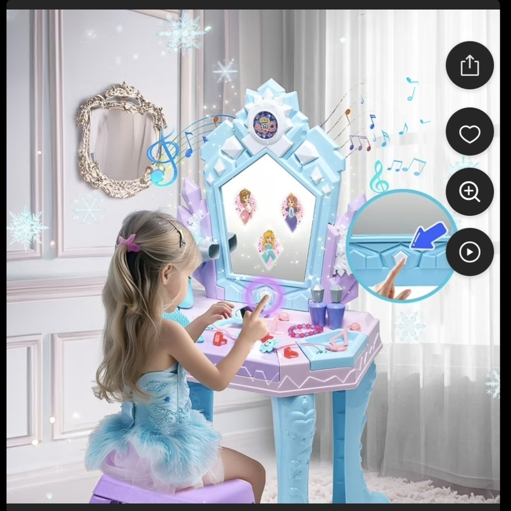 NWT Toddler Makeup Table Vanity Set Mirror Chair Kids Makeup 19pc